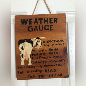 Funny Cow Farm Decor Wood Weather Gauge Holstein Cow Wood Hanging Sign folk art